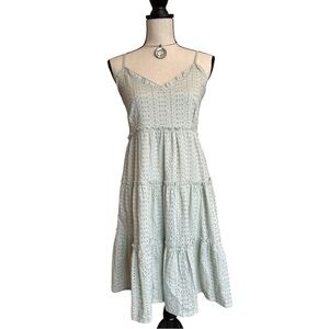 Sim & Sam Light Sage Green Tiered Midi Cottagecore Sundress | Size Large